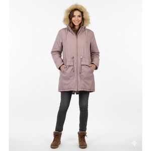 Jean Pascale Parka Women XL Pink‎ Faux Fur Warm Barn Chore Coat Sherpa Jacket